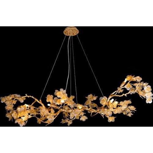 2020 new American light luxury all copper chandelier retro Zen living room lamp glass villa tea room dining room lamp