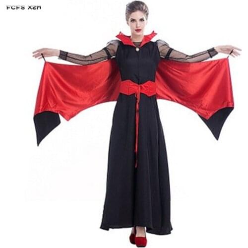 New Halloween Vampire Costume For Woman Female Witch Cosplay Queen Bat Role play Purim Carnival Christmas Masquerade Party dress