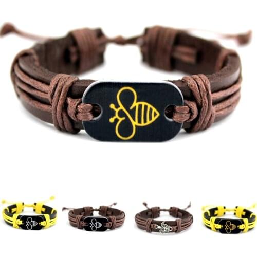 New Hot Sale Friendship Gift Sea Turtle Bee Honeybee Leather Wrap Bracelet Men Bracelets for Women
