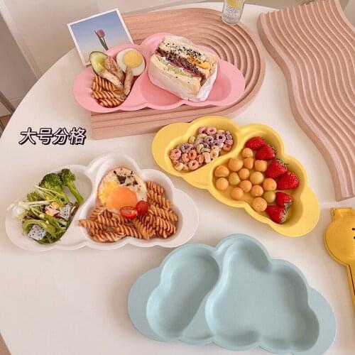 1PCS Childrens Day Gift Tableware Plate Wheat Straw Fruit Snack Plate Grid Plate Household Cute Tableware Dinner Plate