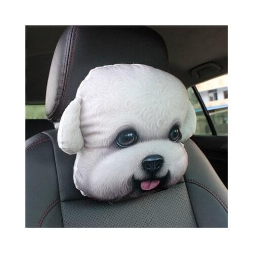 30*25cm Creative 3D Cute Cat Dog Head Car Seat Neck Rest Cushions Headrest Pillow Living Room Soft Pillow
