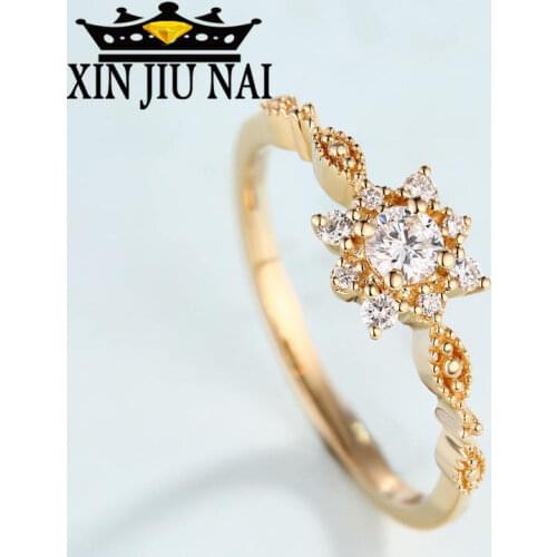 Womens hot star 18K Gold anise snowflake shape inlaid with AAA zircon network celebrity suitable for womens party diamond ring