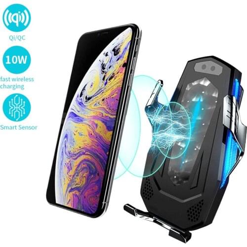 Qi 10W Car Wireless Fast Charger Wireless Charging Stand Infrared Smart Wireless Car Charger Atmosphere Light for iPhone Samsung