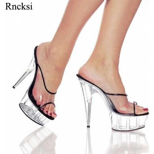 Rncksi Stiletto shoes, sexy 15 cm, transparent club fish mouth crystal shoes, fashionable exotic dancer slippers