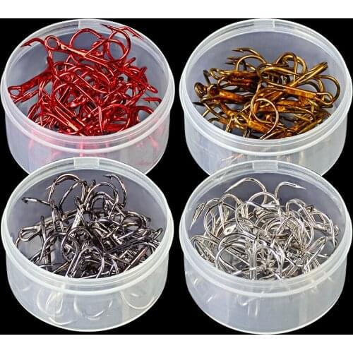 20pc/Box Fishing Hook 4 Color Black/Brown/White/Red 2/4/6/8/10# Fishhook High Carbon Steel Treble Hooks Fishing Tackle