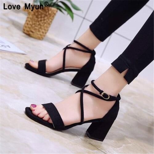 Women Sandals Summer Open Toe Womens Sandals Low Block Heel 5CM Women Shoes Black Blue Gladiator Shoes Ankle Strappy 777