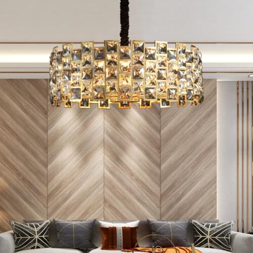 Nordic Golden Modern LED Ceiling chandelier Dining Room Decoration Lamp Square, Round Crystal Lamp