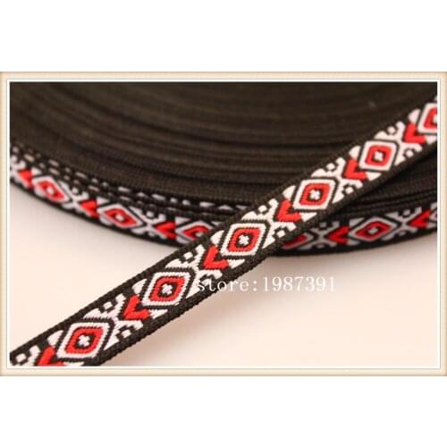 20yards/lot wide 1.1cm Woven Jacquard Ribbon red geometric pattern for curtain and clothing accessory LS-6364