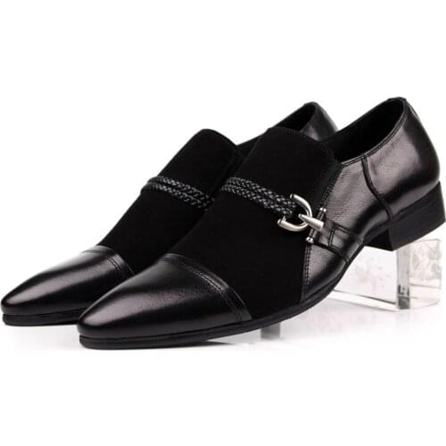 Large Size EUR45 Pointed Toe Black Summer Loafers Wedding Shoes Mens Dress Shoes Genuine Leather Casual Shoes With Buckle