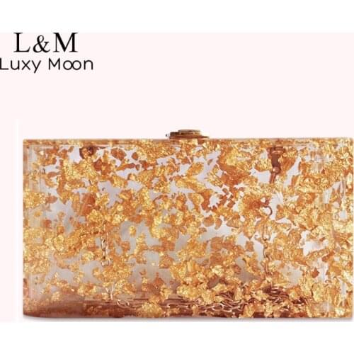2021 Party Clutch Evening Bag Female Luxury Handbag Design Golden Box Acrylic Chain Bridal Wedding Purses Bag For Women X325H