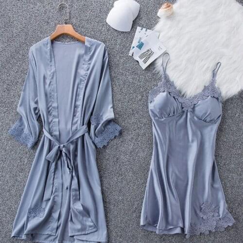 Plus Size M-XXL Women Pajamas Sets Satin Sleepwear Silk 2 Pieces Nightwear Pyjama Spaghetti Strap Lace Sleep Robe Lounge Pyjama