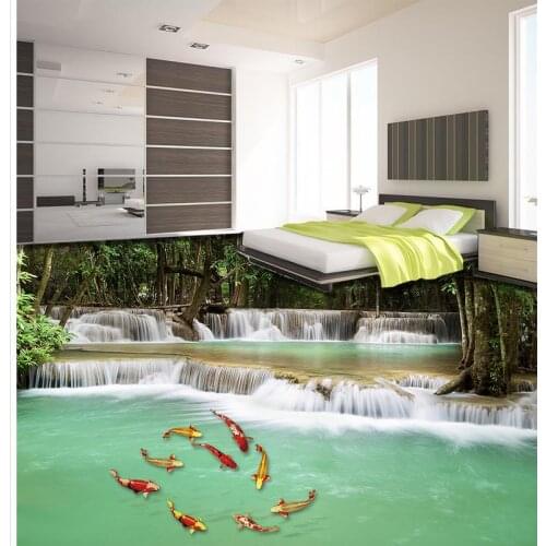 3d floor painting 3D wallpaper 3d floor murals PVC 3D outdoor beautiful nine fish tiles PVC waterproof floor