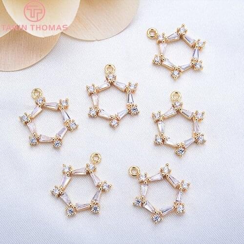 4PCS 19*14MM 24K Champagne Gold Color Brass with Zircon Six sides Charms Pendants High Quality Jewelry Accessories