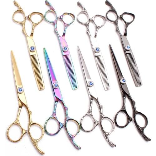 9002# 5.5" JP 440C Customized Logo Hairdressing Scissors Cutting Shears Thinning Scissors Professional Hair Scissors Plum Handle