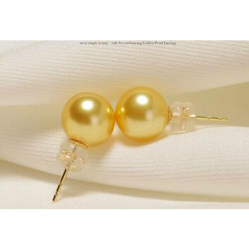AAA10-11mm perfect round south sea gold pearl stud earrings 18k