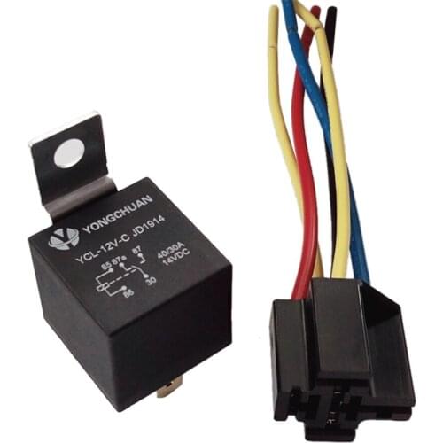 Automotive Relay 40A/DC12V Five-legged 5 Pins Iron Back Waterproof One Relay Socket With Cable Length 14CM