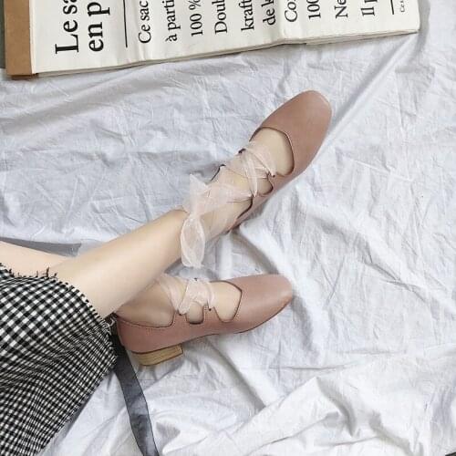 New Fairy style Gauze Cross tie Ballet Flat Shoes Women Square head Ladies Shoes Fashion Sweet Flat Casual Candy Color U19-18
