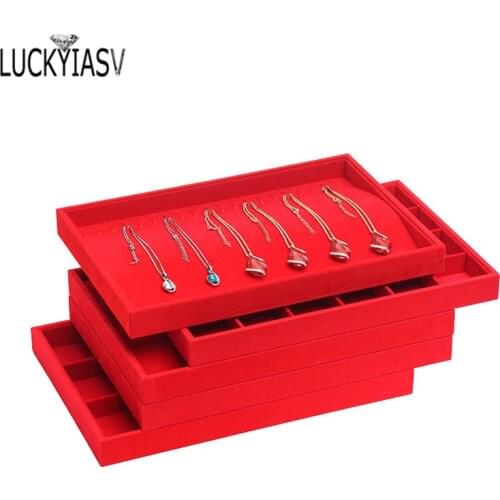 Red Velvet Jewelry Tray Box Ring Pendant Bracelet Necklace Tray Jewelry Storage Tray Display Jewelry Organizer For Ring Necklace
