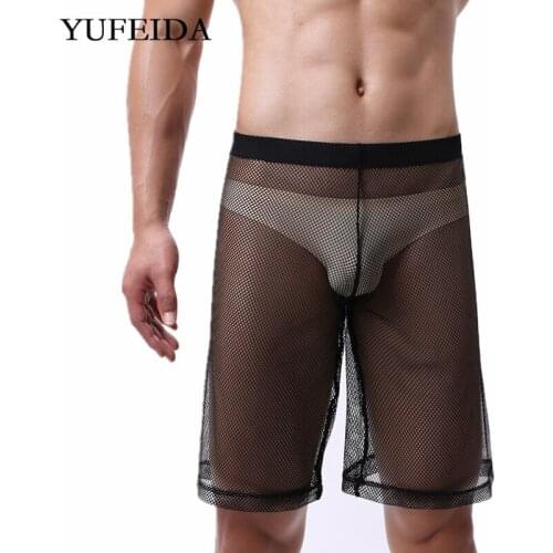 Mens Underwear Boxers Mesh See Through Boxer Shorts Middle Pants Gym Fitness Shorts Running Jogging Beach Trunks Sleep Bottoms
