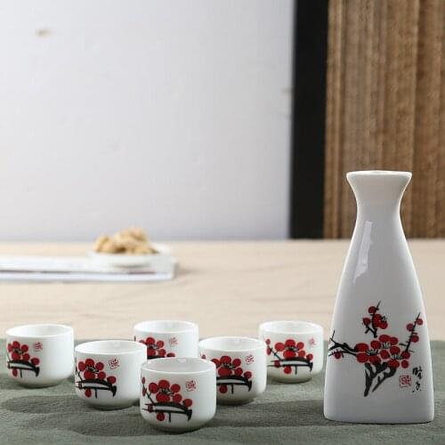 7Pcs/set Ceramics Japanese Sake Pot Cups Set Home Kitchen Flagon Liquor Cup Drinkware Vintage Spirits Hip Flasks Creative Gifts
