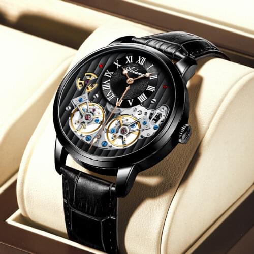 APNUONR watch mens advanced expensive automatic mechanical watch Roman double tourbillon watch leather male new