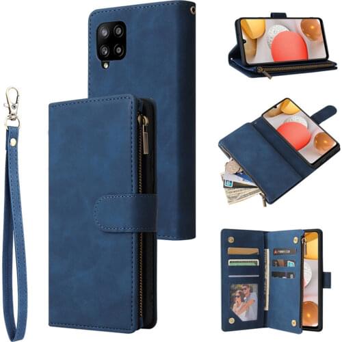Multi-Function Zipper Wallet Case for Samsung Galaxy M32 2021 Retro Flip Leather Case for Galaxy M32 Shell M 32 Phone Cover