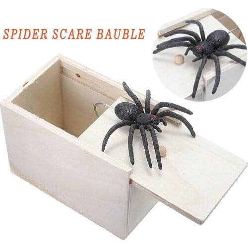 Wooden Black Spider Halloween DIY Decorations Toy Scare Hidden In Case Trick Play Prank Joke Bauble Fake Spider