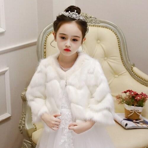 Childrens cloak autumn and winter new white wool shawl thickening flower girl dress warm jacket