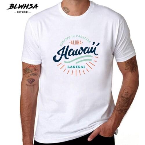 BLWHSA New Summer Fashion Hip Hop Mens T Shirt Retro Hawaiian Badge Printed Men Clothing College Style T-Shirts