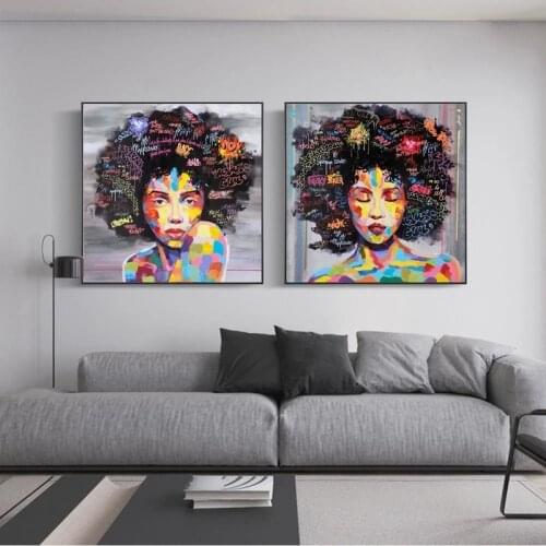 Graffiti Explosion Head Black Skin Girl Art Canvas Print Painting Wall Picture Modern Living Room Home Decoration Poster Cuadros