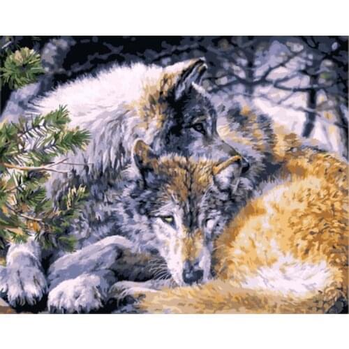 Frameless canvas painting by numbers wall decor picture oil painting on canvas for home decor 4050 wolf twins