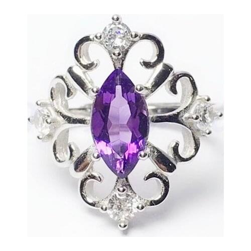 Amethyst ring Free shipping Natural real amethyst 925 sterling silver Fine jewelry Finger ring 0.5ct gemstone #T18100810