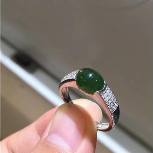 Free shipping Woman Ring Natural Hetian Jasper Ring 925 sterling silver Ring Wholesales Fine jewelry 6*8mm Gem Size
