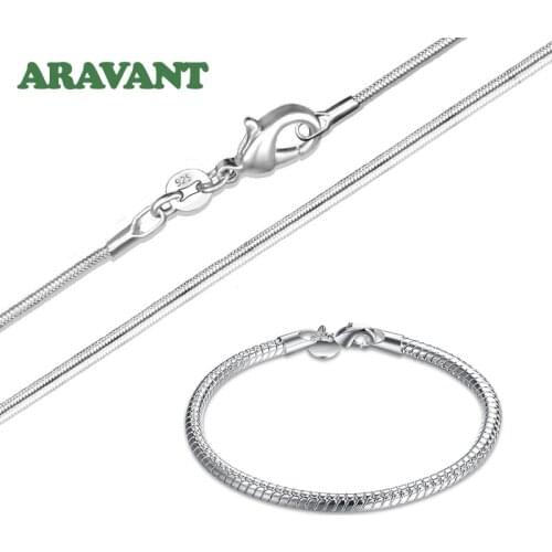 925 Silver 3MM Snake Chain Necklace Bracelet Jewelry Set For Men Women Fashion Charm Jewelry Gift