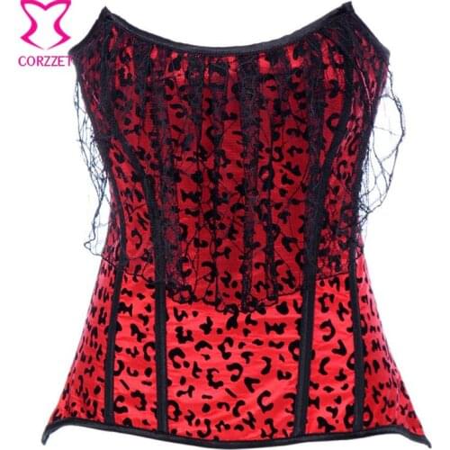 Red Leopard Mesh Overbust Corset Sexy Steel Boned Corset Top Korsett For Women Gothic Clothing Bustier Burlesque Corsets Dress