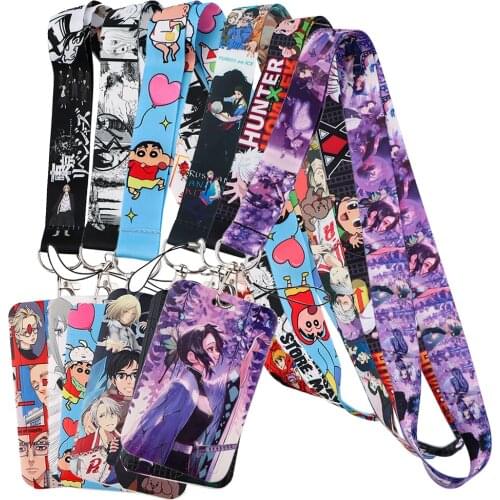 LT17 Anime Red Cloud Lanyard Credit ID Badge Holder Key Rings Bag Student Women Travel Bank Bus Business Card Cover Keychain