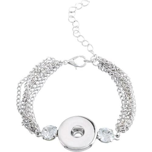 Fashion Charming crystal chains metal Snap bracelet 15cm adjustable fit 18MM snap buttons jewelry wholesale SG0095