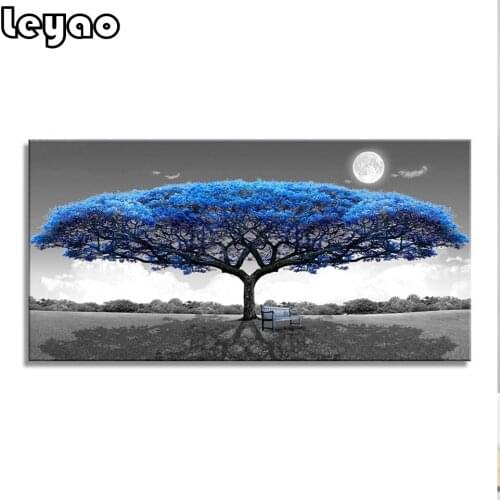 Moonlight Blue Tree 5d diy diamond painting full square round diamond embroidery large size for 2020 New arrivals gift Diamant