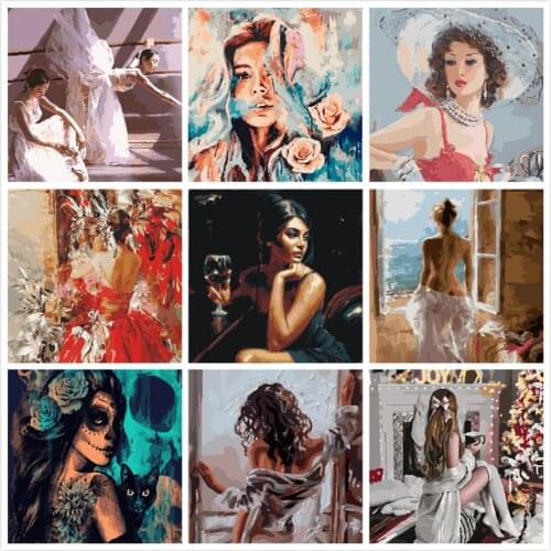 Elegant Beauty Painting By Numbers For Adults Kits Hand Painted Decor Drawing Canvas DIY Oil Coloring Paint Pictures By Numbers