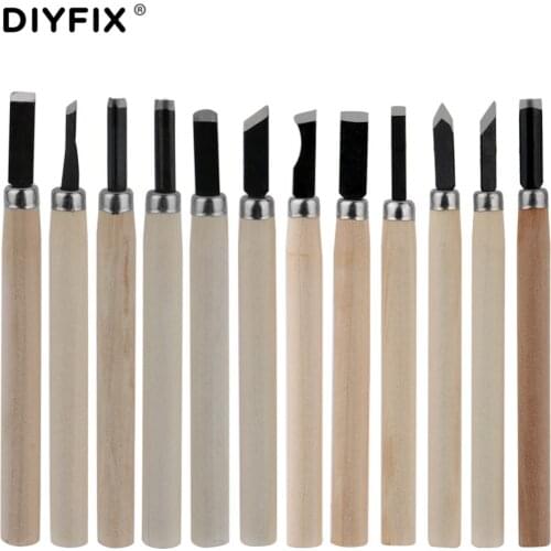 DIYFIX 12Pcs Wood Carving Hand Chisels Knife Tools Set for Woodcut Working Clay Wax Arts Craft Cutter Woodworking Hand Tools Set