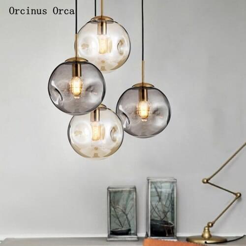 Nordic bar single head chandelier modern simple personality glass restaurant luxury bedroom smoke gray ball Chandelier