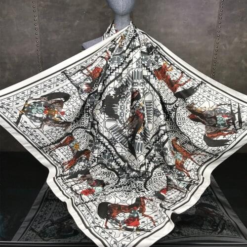 KOI LEAPING new woman Fashion silk Scarf knight Printing 130 big Square scarf Decoration wife Gift headscarf high quality Shawl