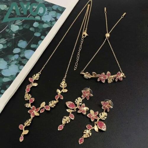 AYOO high quality swa1:1, 2020 new charm fashion jewelry sweet pink flower shape Y-shaped pendant necklace female
