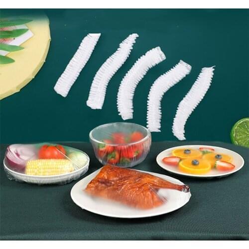 50pcs Disposable Food Cover Plastic Wrap Elastic Food Lids For Fruit Bowls Cups Caps Storage Kitchen Fresh Keeping Saver Bag