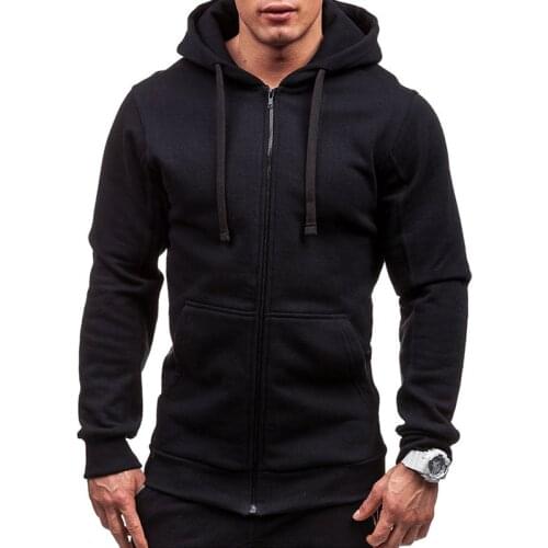 2020 Pocket Solid Hooded Cardigan for Men Zipper Black Hoodies Coat Men Casual Long Sleeve Sweatshirts Male Jackets