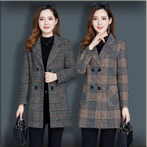 Autumn and winter clothing new fashion middle-aged plus size womens long section fashion lattice slim woolen blazer