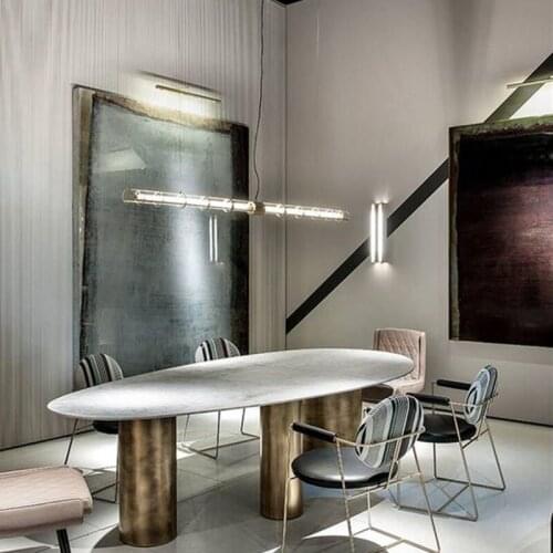 Postmodern Simple Light Luxury Long Stainless Steel Round Tube Conference Room Bar Table Dining Chandelier