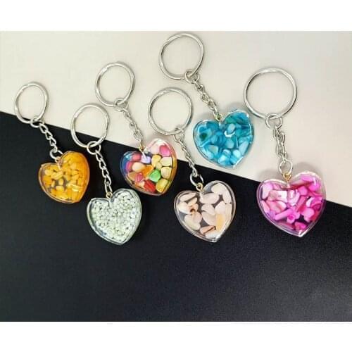 Q Multi Purpose Sequins Ornament Korean Style Colorful Gravel Transparent Acrylic Heart Shape Bag Pendant Fashion Keychain