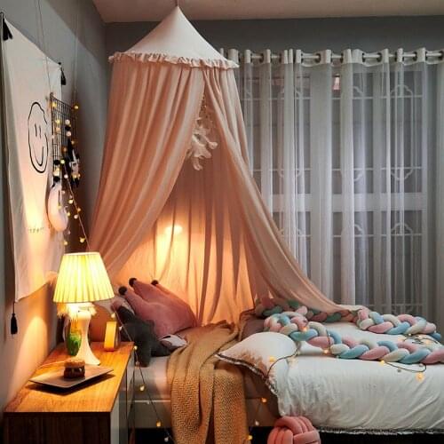 Pink Grey Bed Canopy Tent Hung Dome Baby Mosquito Net for Crib Cot Bed Curtain Bedcover Play House Tent for Kids Room Decoration