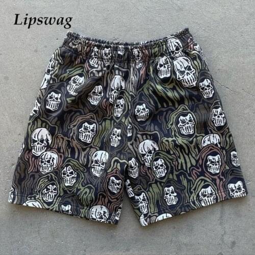 New Fashion Skulls Printing Beach Shorts Casual Mens Clothing Vintage Drawstring Short Pants 2021 Men Shorts Harajuku Streetwear